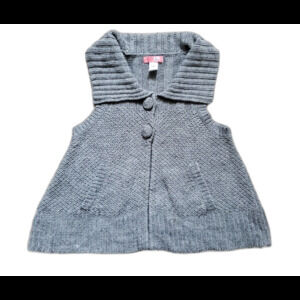 LUX Gray Sweater Vest Cable Knit Women Small Collared Drape w Pockets